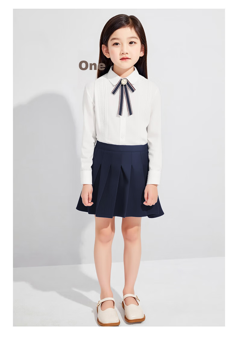 Shanshan Girls' Lace Shirt White Long Sleeve Children's School Uniform Spring Summer Performance Costume White 120 18