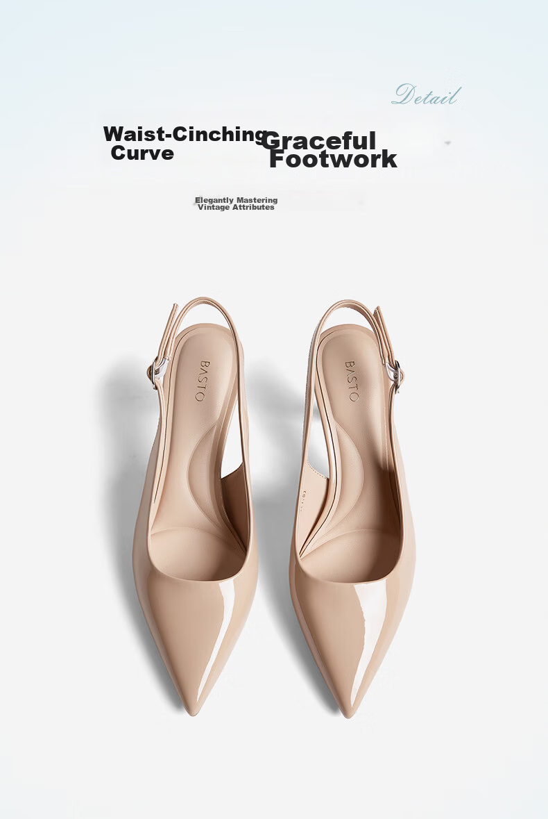 BASTO Elegant Nude Pointed Toe Stiletto High Heel Backless Sandals CU712BH6 14