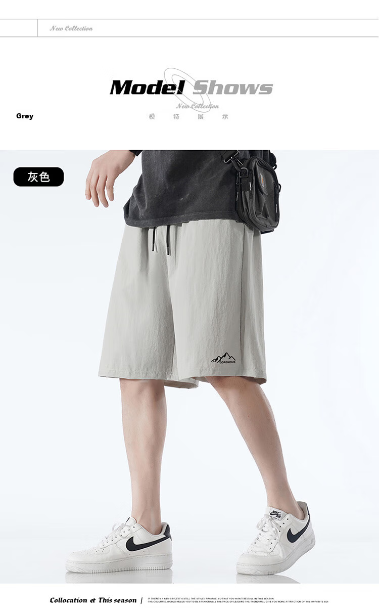 Homlean American-Style Shorts for Men, Summer Ice Silk Thin Breathable Basketball Pants, Outdoor Wear, Large Size Casual Pants CG03 Gray M 5