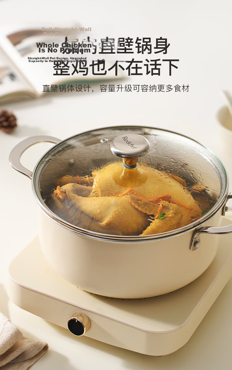 REDCHEF Titanium Ceramic Soup Pot with Steamer Insert, 24cm, for Home Use, Stewing Pot, Soup Pot, Braising Pot, Porridge Cooker, Compatible with Induction Cooker And Gas Stove 12