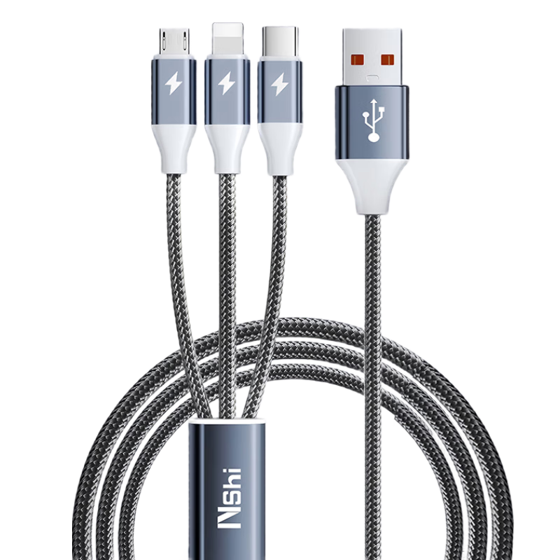 3-in-1 Data Charging Cable for Apple Type-C Android, 6A Fast Charge, Compatible with iPhone 17/16, Huawei, Honor, Xiaomi, Samsung, Car Use, 1.5m