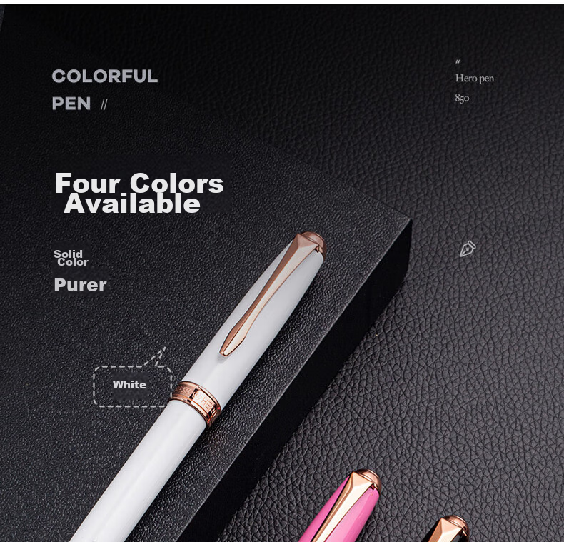 HERO Fountain Pen 850 Black Classic Business Adult Signature Pen Unisex Birthday Gift Iridium Ink Gift Box Set with F Nib 12