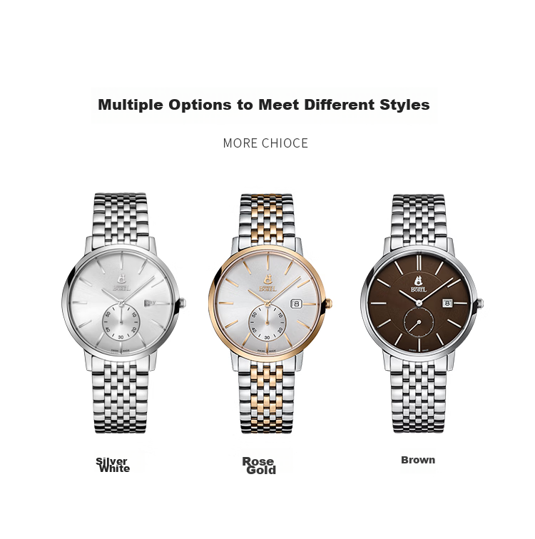 ERNEST BOREL Swiss Men's Watch Sandblasted Hydraulic Textured 3D Stick Markers Minimalist Small Three-Hand Quartz Watch 9