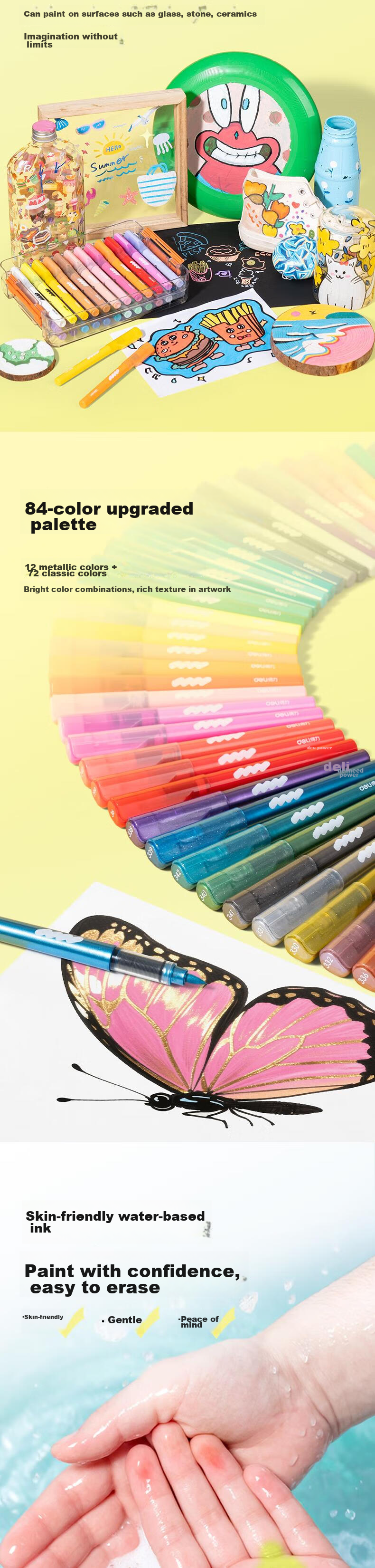Deli 48-Color Stackable Direct Liquid Acrylic Marker Soft Tip Opaque Student Fluorescent Graffiti Gift Birthday HM365-48 Watercolor Pen Art Education Children's Day 4