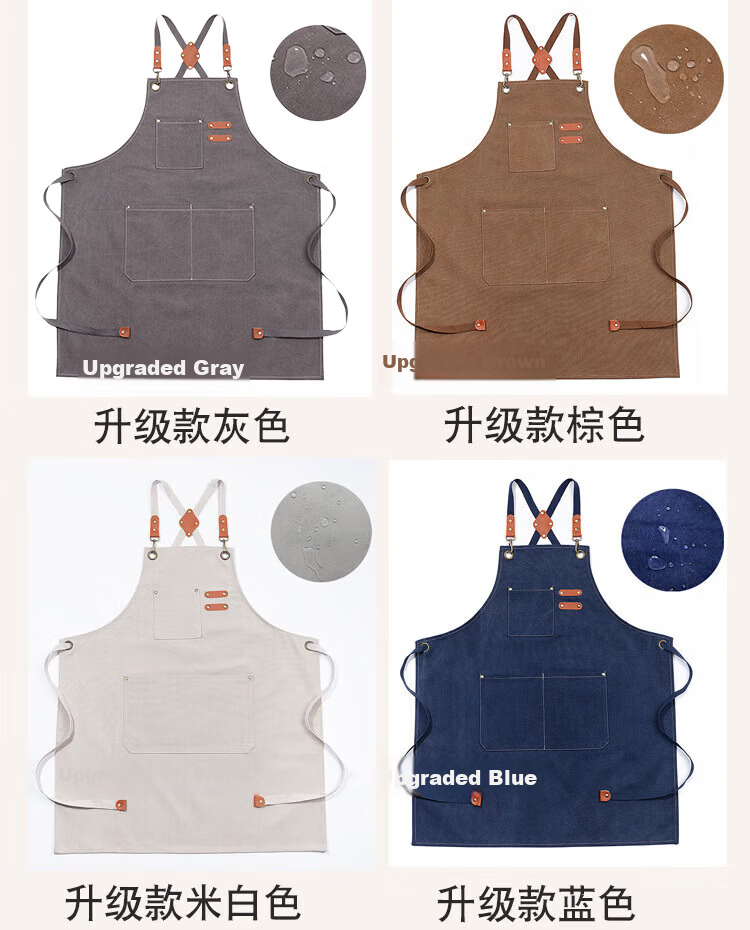 Pinzhide Fashion Canvas Apron Denim Oil-Resistant Dustproof Waterproof Kitchen Restaurant Waist Apron Thickened Wear-Resistant Workwear Gray 13