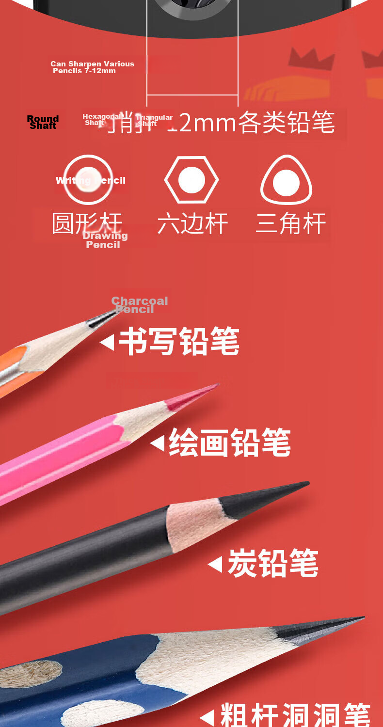 SUNWOOD Hand Crank Large Diameter Thick Triangular Pencil Sharpener Black SL63 Tiandongming Co-Creation Forest Series 5