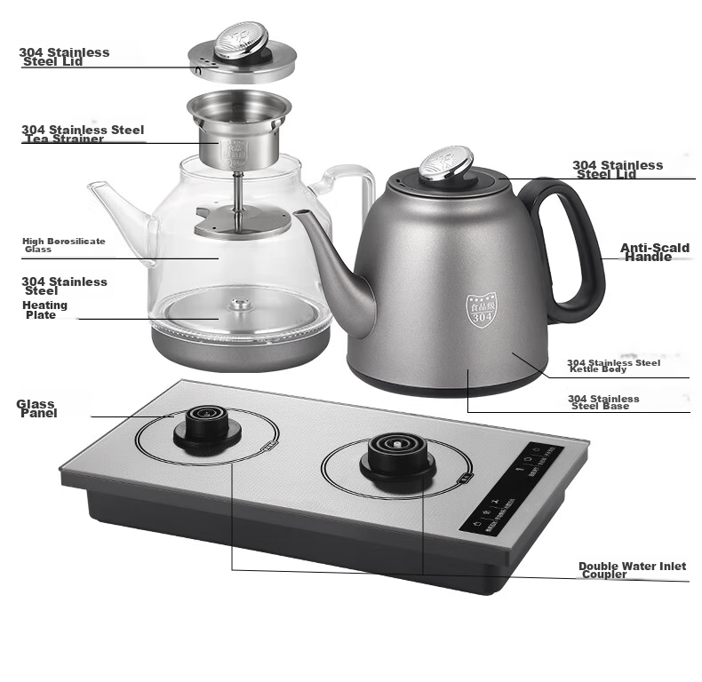 Biooner Fully Automatic Water Supply Electric Kettle Tea Table Kettle 304 Stainless Steel Embedded Integrated Electric Tea Kettle Tea Set Electric Tea Stove YQ-K9 Three-Piece Set 23