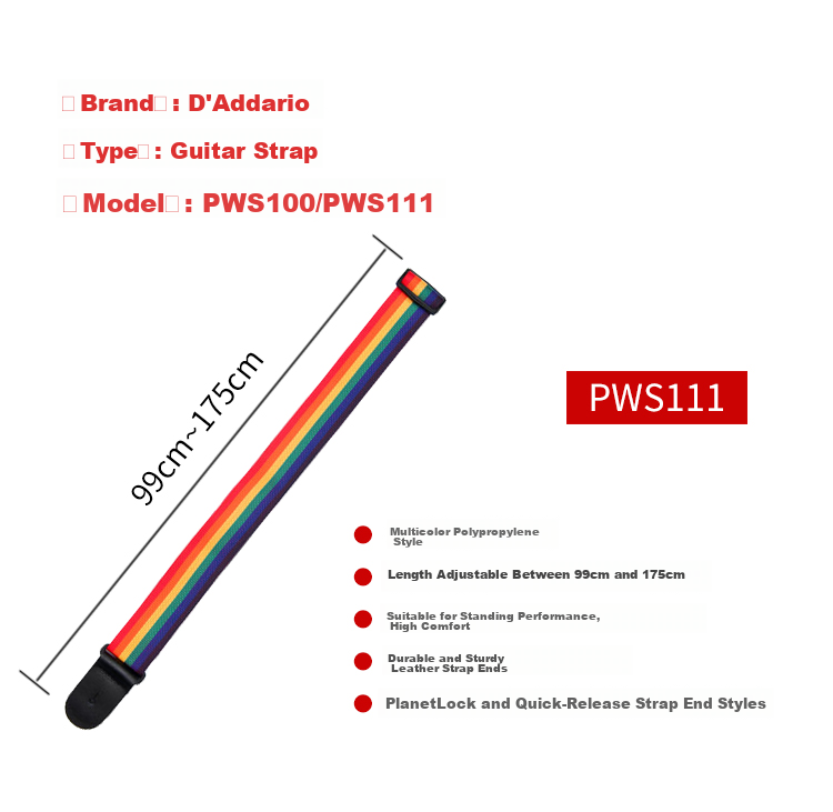 D'Addario PWS100 Canadian Imported Polypropylene Acoustic Electric Guitar Strap Black 6