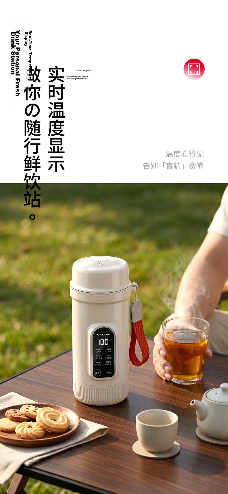 APIXINTL Japan Anben Su Portable Thermostatic Kettle Travel Electric Water Boiler 304 Inner Liner 27