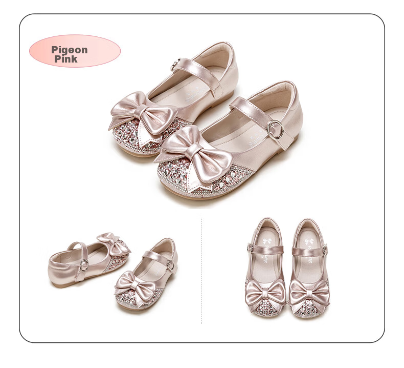 Follow Me Girls' Leather Shoes Spring And Autumn Soft-Soled Princess Shoes Children's Performance Crystal Shoes Formal Dress Flats Dove Pink Size 34 17