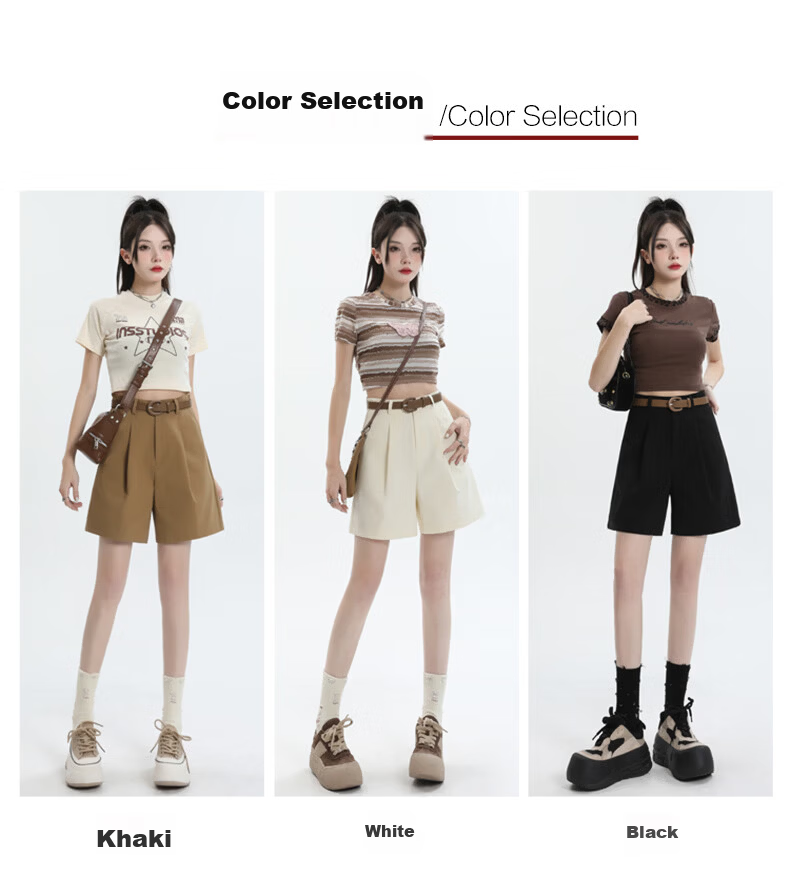 Jeanswest Women's 2026 Summer Cotton High-Waist Fashion Straight-Leg White Mid-Length Shorts XL 5