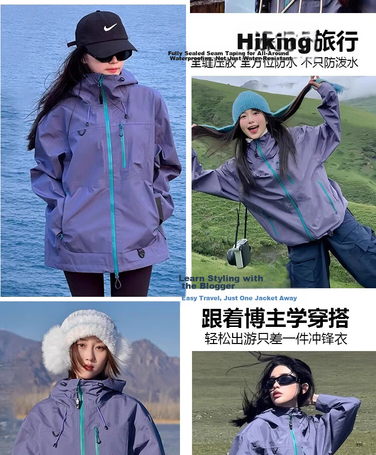 JEEP SPIRIT Outdoor Hooded Jacket for Women, Autumn And Winter Couple's Windproof And Waterproof Mountaineering Jacket, Men's Peacock Blue, Size L 10