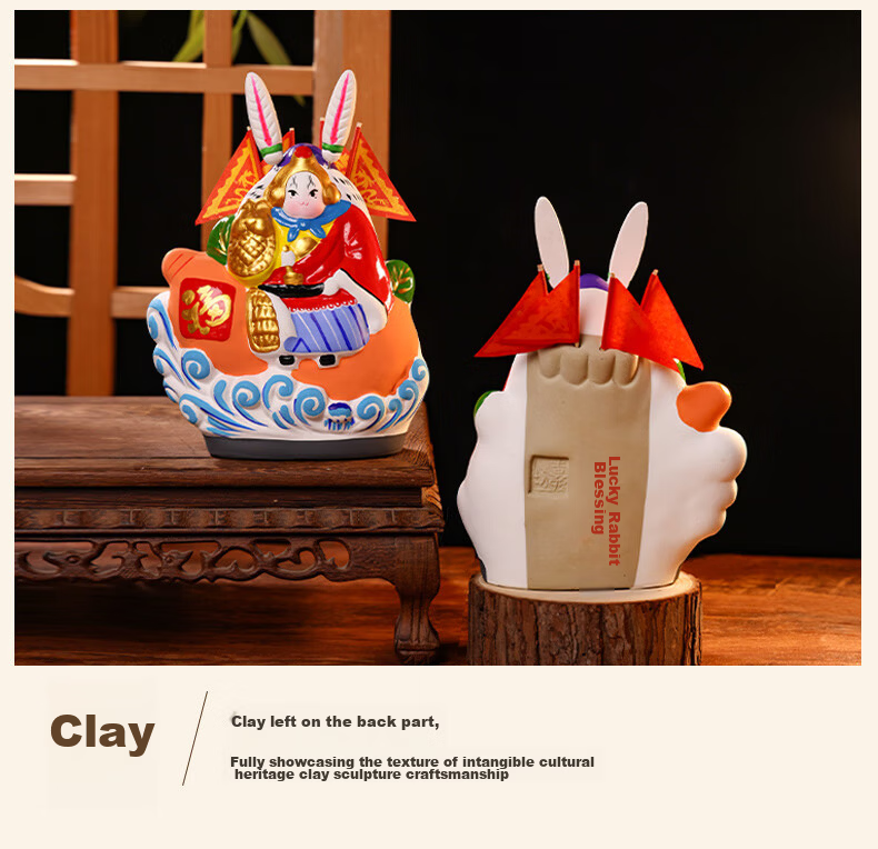 Jitu Workshop Beijing Rabbit Clay Sculpture Desktop Craft Ornament TV Cabinet Office Decoration Gift for Leaders Souvenir and Hand Gift 10