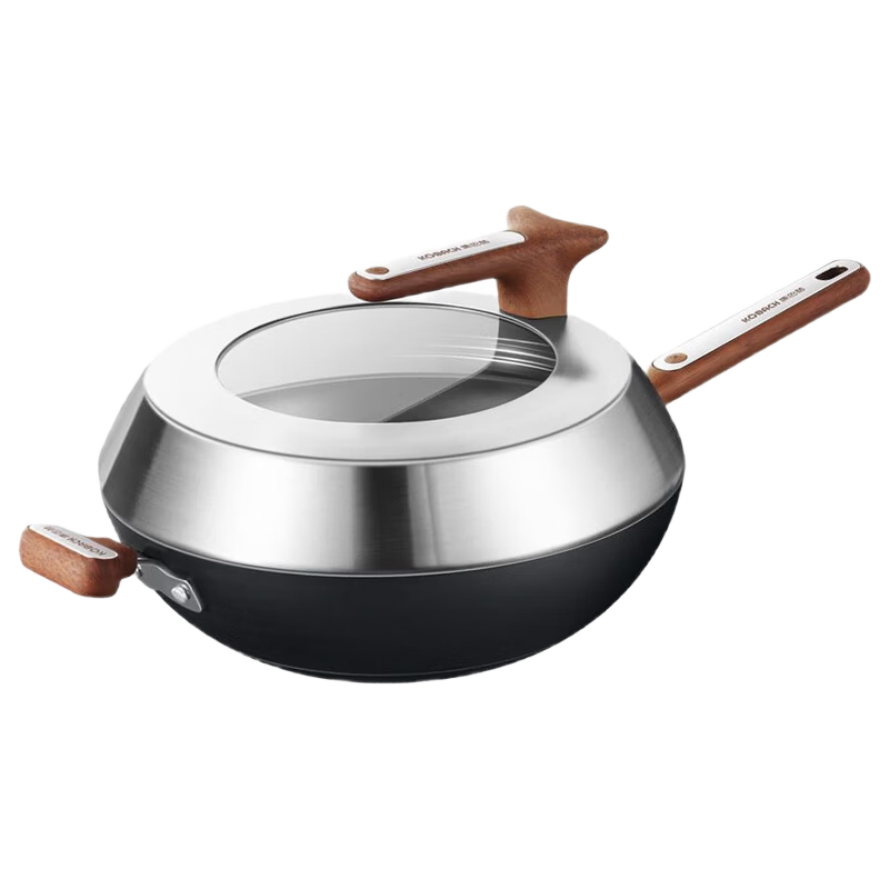 Kobach Iron Wok, Energy-Focusing Cast Iron Nitridation Anti-Rust Wok, Healthy Non-Coated Household Stir-Fry Pan, Compatible with Gas And Induction Cooktops
