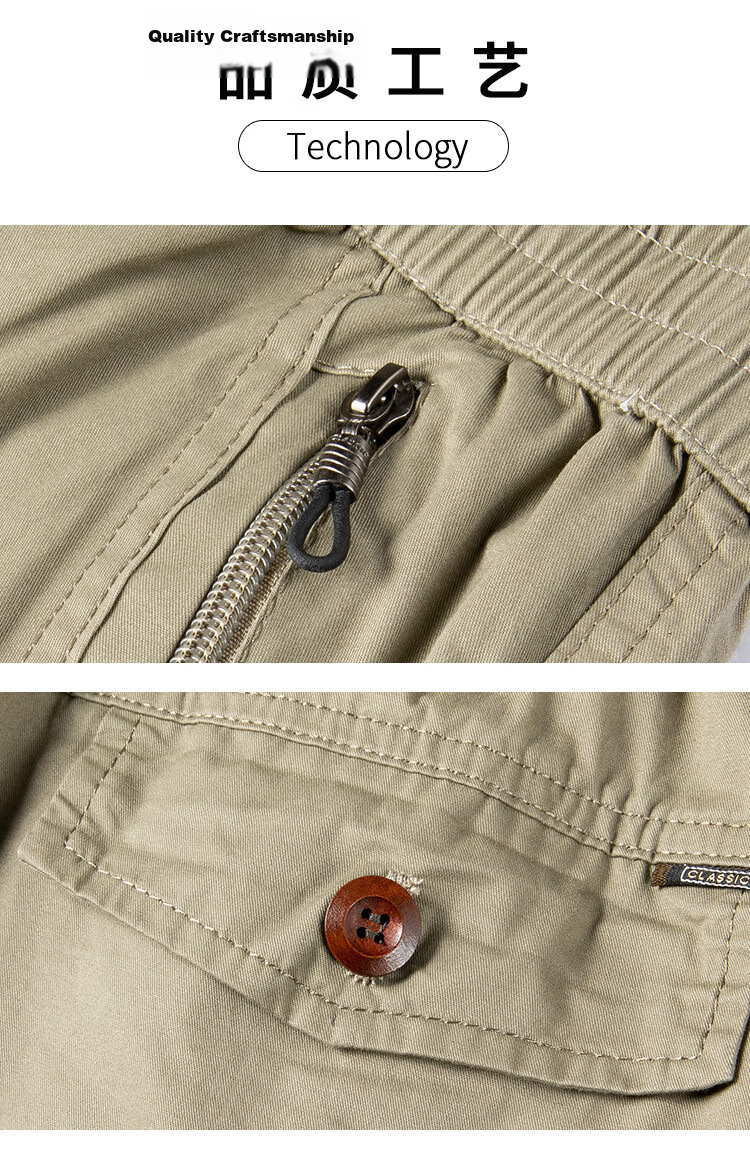 ROMON 100% Cotton Men's Summer Casual Business Zip Pocket Cargo Sports Beach Shorts Men's Knee-Length Pants 6