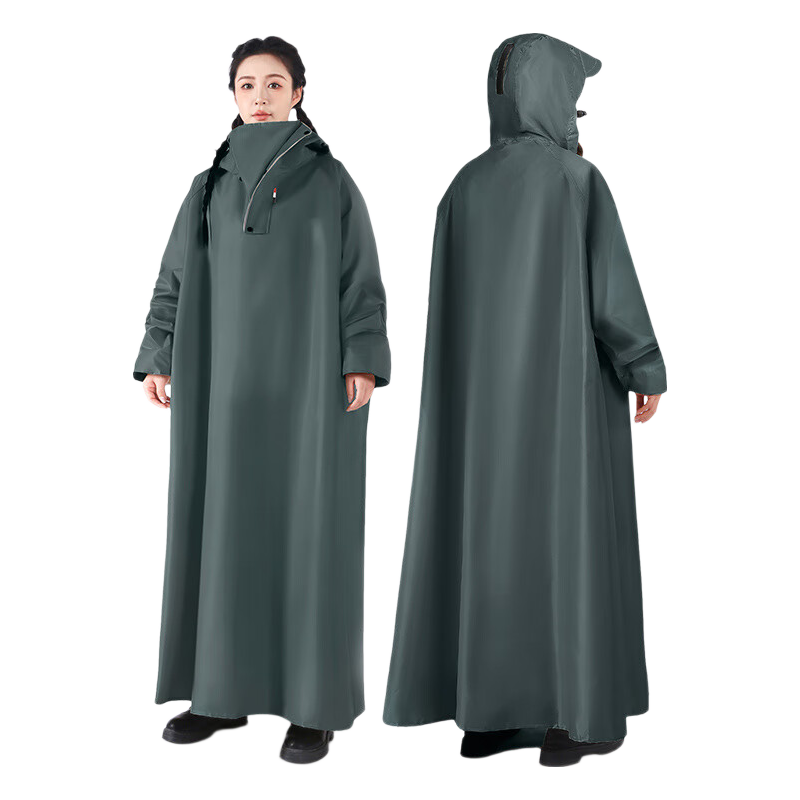 Zhongbaotang Electric Bicycle Dedicated Raincoat, Separate Person And Vehicle, Full-Body Rain Protection, Foot-Covering Long Style, Single-Person One-Piece Rain Poncho, Green, XL Size, for Men And Women, with Sleeves