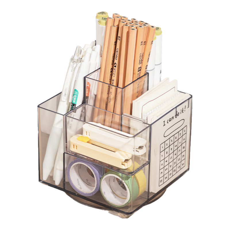 Deli Cosmetic Brush Storage Box, Multi-Compartment Rotatable Pen Holder, Transparent Large Capacity, PK200