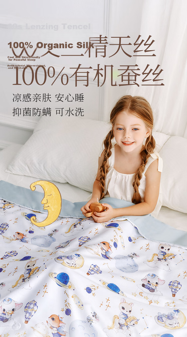 YEEHOO Washable Silk Quilt A-Class Baby Antibacterial Mite-Resistant Lenzing Tencel Lyocell Air Conditioning Summer Quilt 120*150cm 1