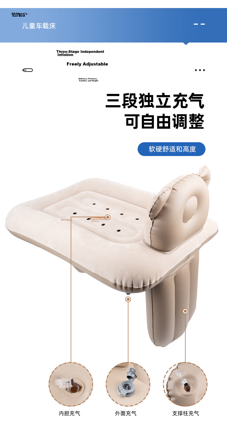 40,000 Kilometers Baby Car Sleeping Bed Infant Travel Sleeping Device Child Car Inflatable Mattress Rear Seat Car Bed 6
