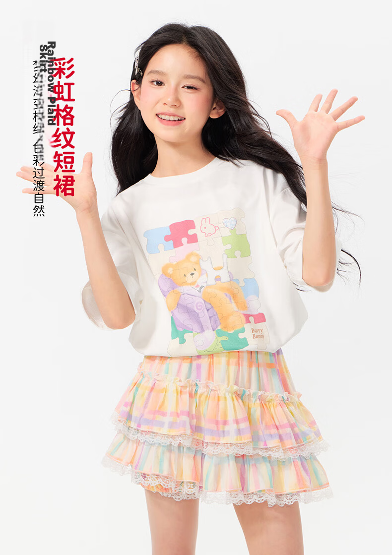 BARRY BANNY Girls Gradient Skirt 2026 Summer Kids Anti-Exposure Lace Short Skirt 8027 Pastel 160 2