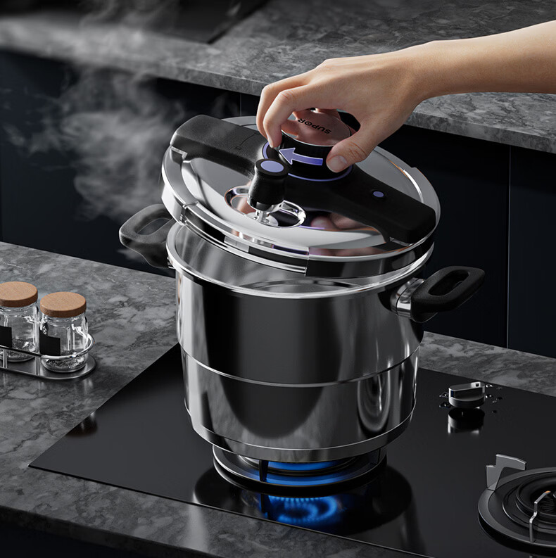 SUPOR Explosion-Proof Pressure Cooker 7.2L 304 Stainless Steel Easy-Open 22cm Compatible with Gas and Induction Cookers with Steaming Rack 3