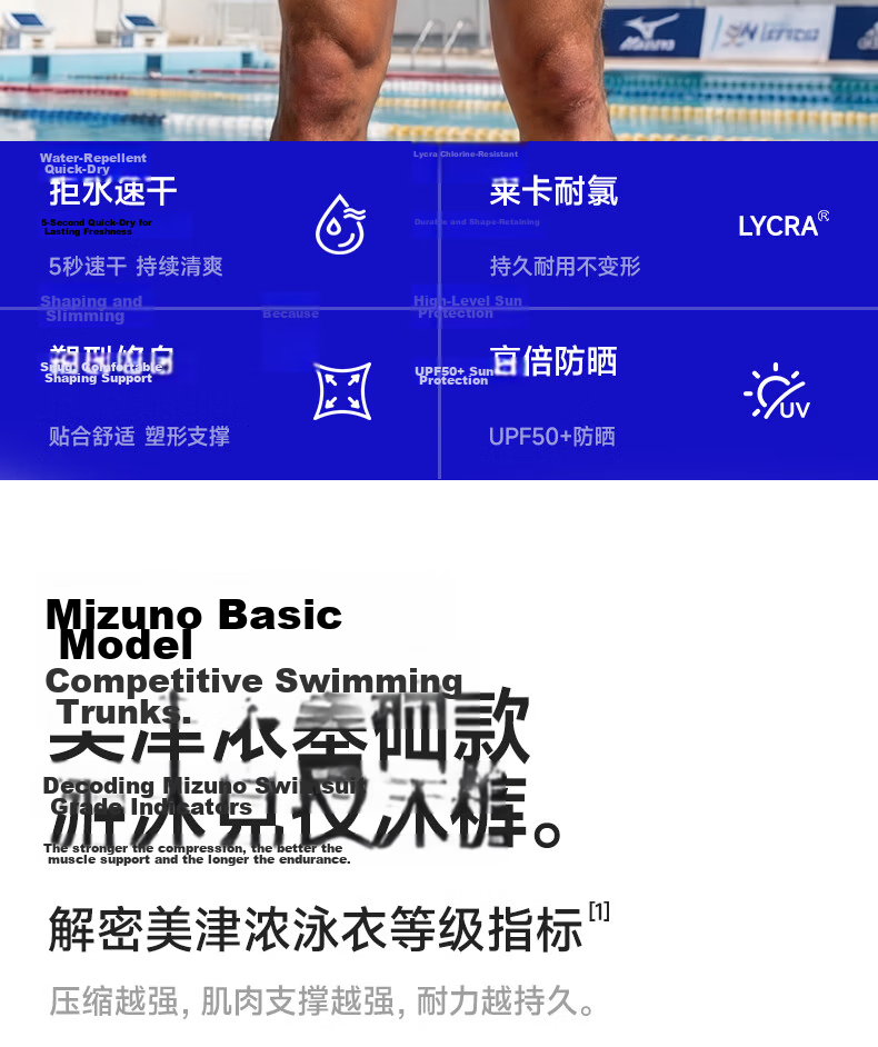 MIZUNO Men's Swimming Trunks and Goggles Set Professional Quick-Dry Chlorine-Resistant Five-Point Large Size Long Pants BC112 Blue L 3