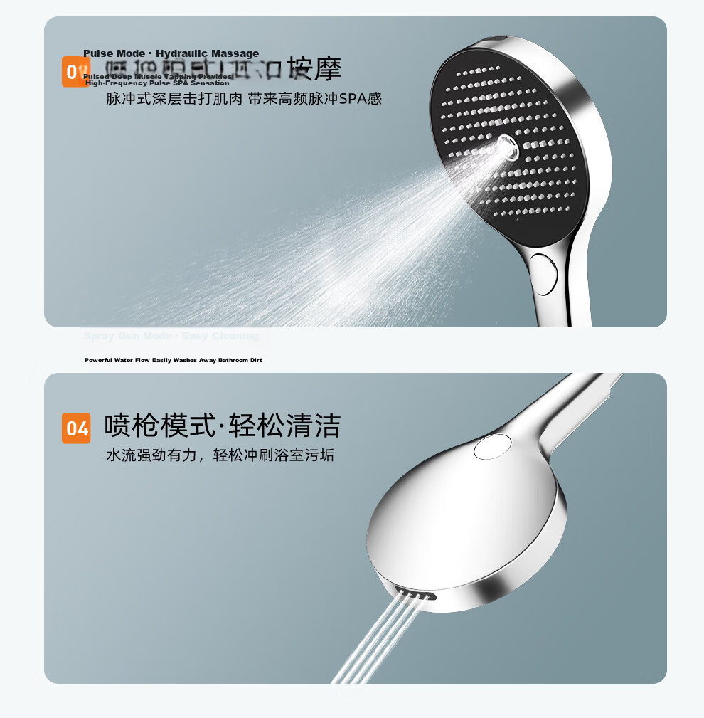 Oppein High-Pressure Shower Head Handheld Single-Head Shower Sprayer PD9404 12