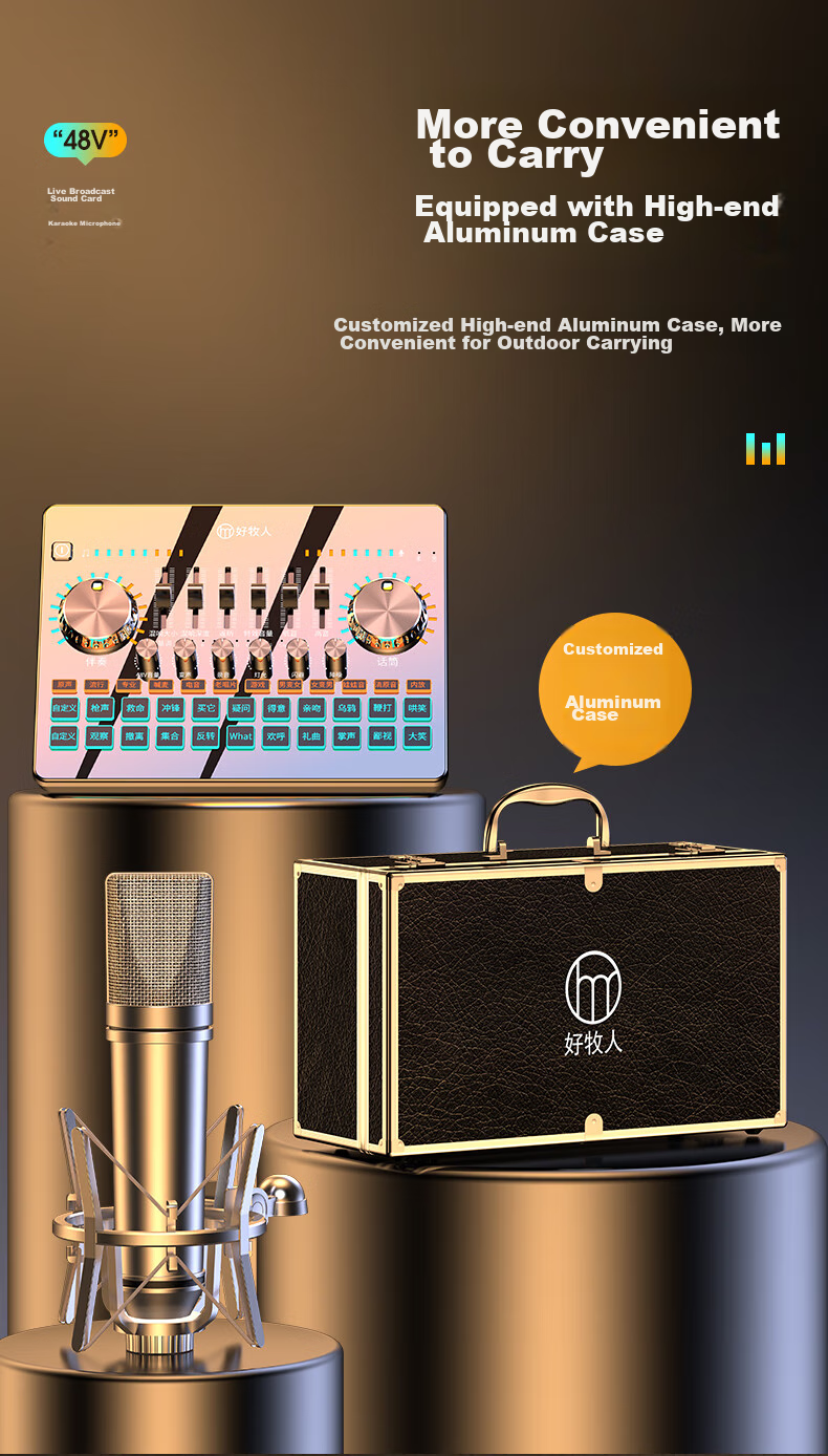 Haomuren Sound Card Kit, Live Streaming Equipment Set, Mobile Phone Karaoke Special, for TikTok Live Streamers, Professional Singing Device, Recording Microphone, Fill Light, External Sound Card for Computer, Microphone 8