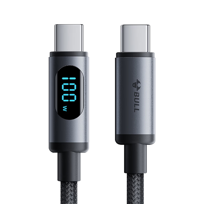 Bull Digital Display PD 100W Type-C Fast Charging Data Cable CTOC Compatible with Apple 15-17, Huawei, Honor, Xiaomi Tablets, Laptops, Car, Universal 1m Fast Charge