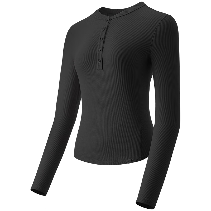 Beneunder Women's Base Layer Long Sleeve Henry Neck T-Shirt SF027 Black M