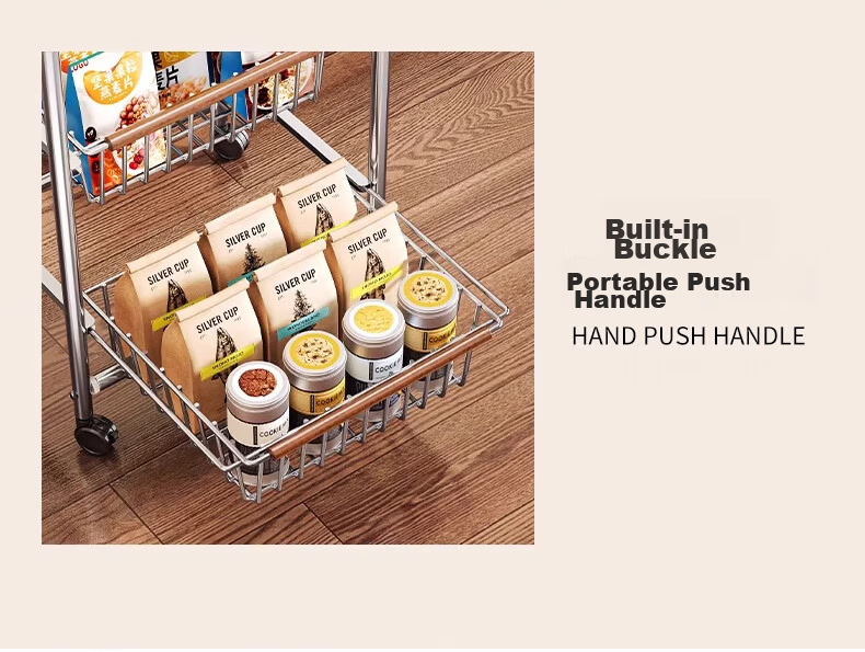 Zhuobo Kitchen Floor Storage Rack Multi-Layer Living Room Snack Shelf BH18 Four-Tier Six-Basket with Crystal Wheels 6