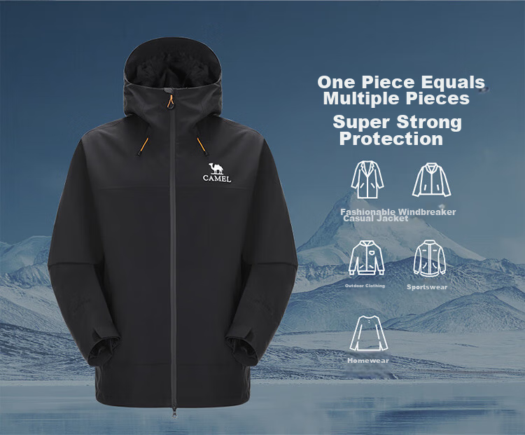 CAMEL Outdoor Waterproof Hooded Loose Three-Protection Casual Jacket Short Coat 3XL 8