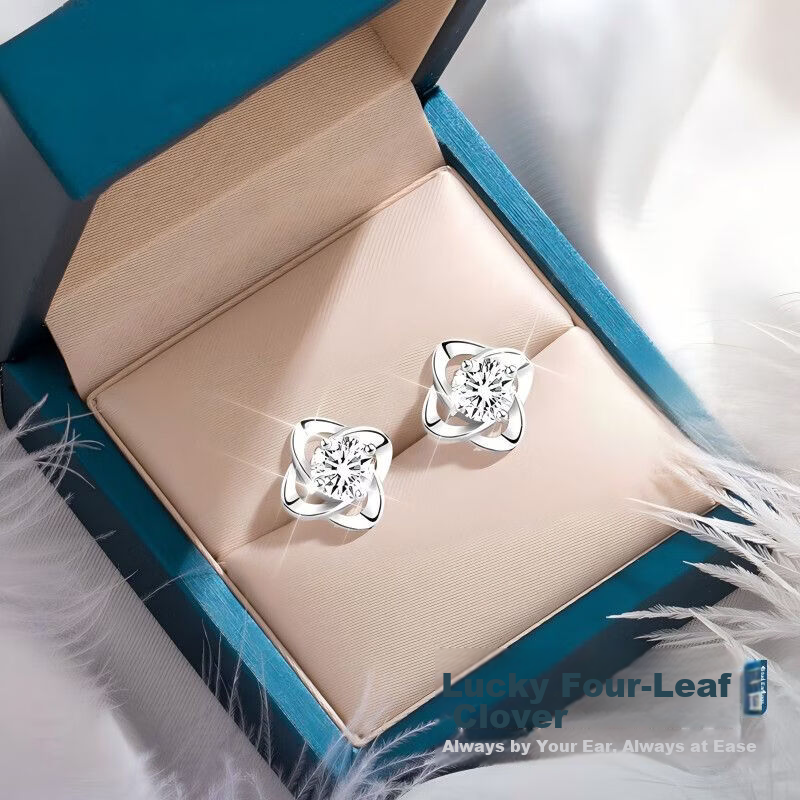 Gunai Lucky Four-Leaf Clover Stud Earrings for Women 925 Sterling Silver Needle Earrings Valentine's Day Gift for Girlfriend Wife
