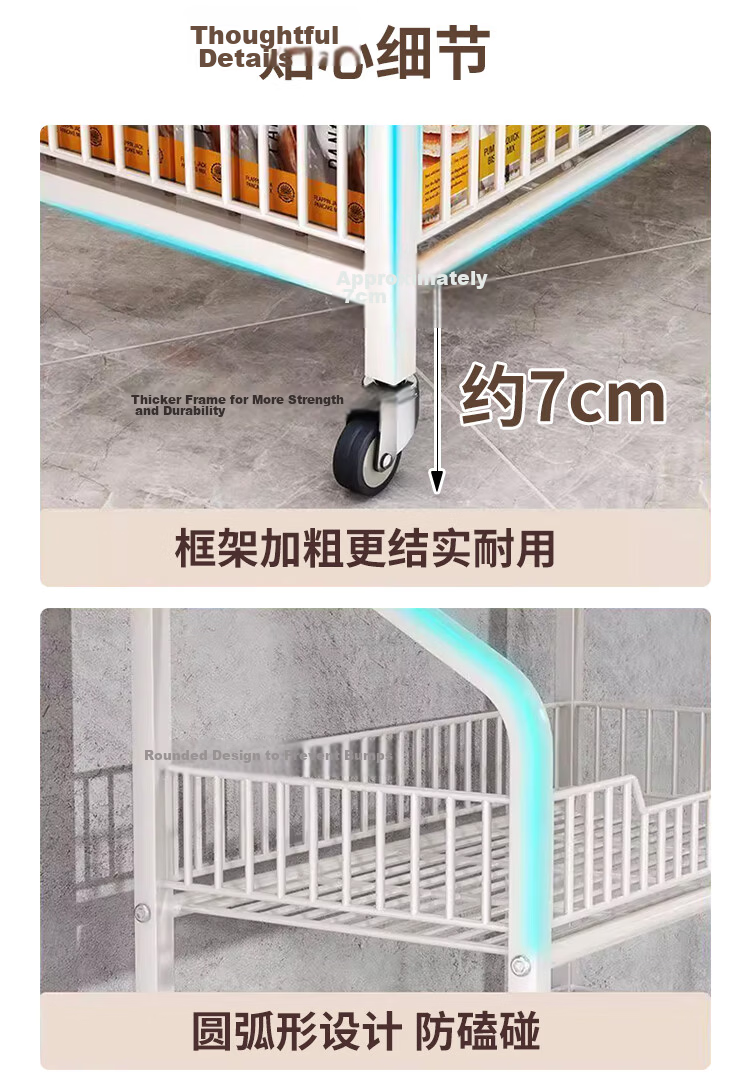 Zhuobo Kitchen Storage Rack, Floor-Standing Organizer, Living Room Snack Shelf, Home Shelving Unit, Metal Shelf, BH17, Five-Tier, White, 60cm 14