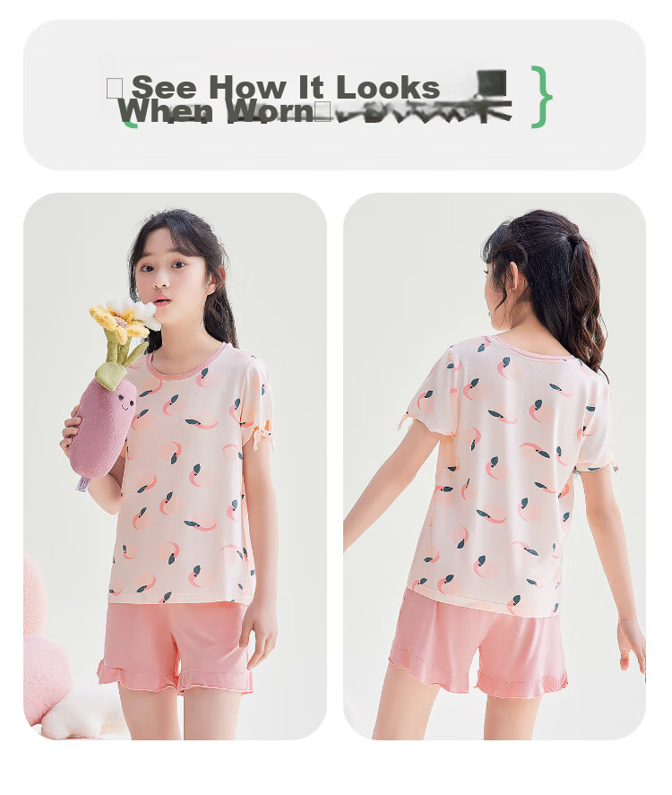 Hodohome [Same As in Mall], Children's Pajamas, Girls' Modal Cool-Feeling Short-Sleeve Loungewear, Air Conditioning Wear, 366, 130 13