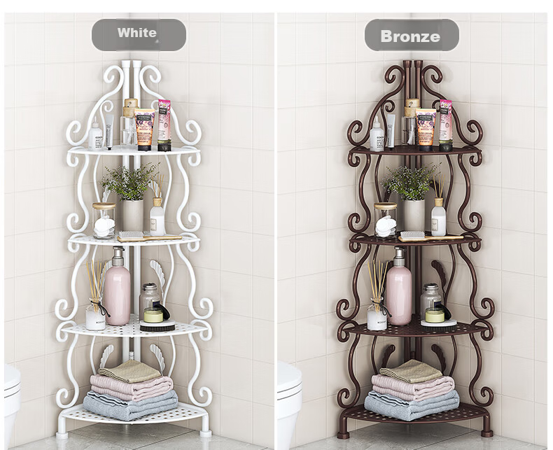 WoJia No-Installation Foldable Bathroom Floor Multi-Layer Basin Storage Rack 5-Tier Organizer Shelf 16