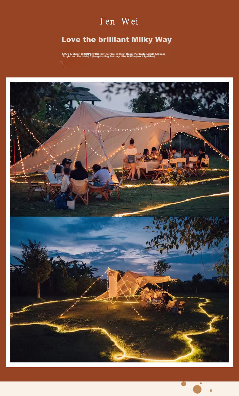MOTIE LED String Lights for Outdoor Camping, Colorful Flashing Lights for Canopy Tent Decoration, 10 Meters Long with 80 Lights, USB And Battery Powered Options Available 8