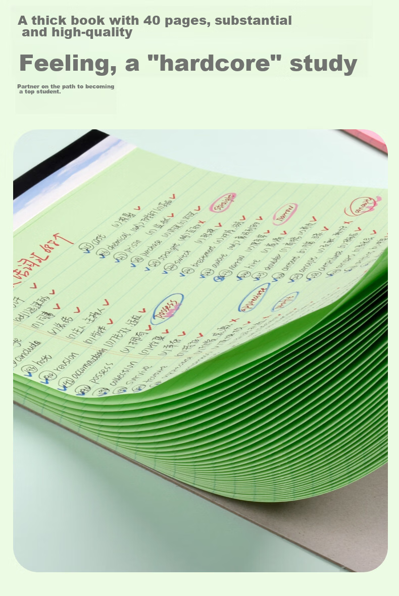 KAISA Yellow Flip-Top American Style A4 50-Sheet Sectioned Perforated Notebook Thin Draft Notebook College Student Exam Vocabulary Notebook 2-Pack 10