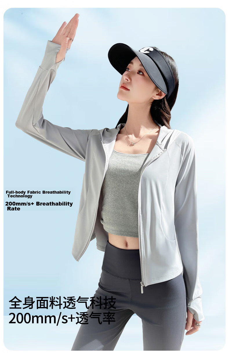 Langsha Women's Pocket Sunscreen Jacket Ice Silk Summer Slim Fit UV Protection Outdoor Hooded Cardigan Sunscreen Coat 10
