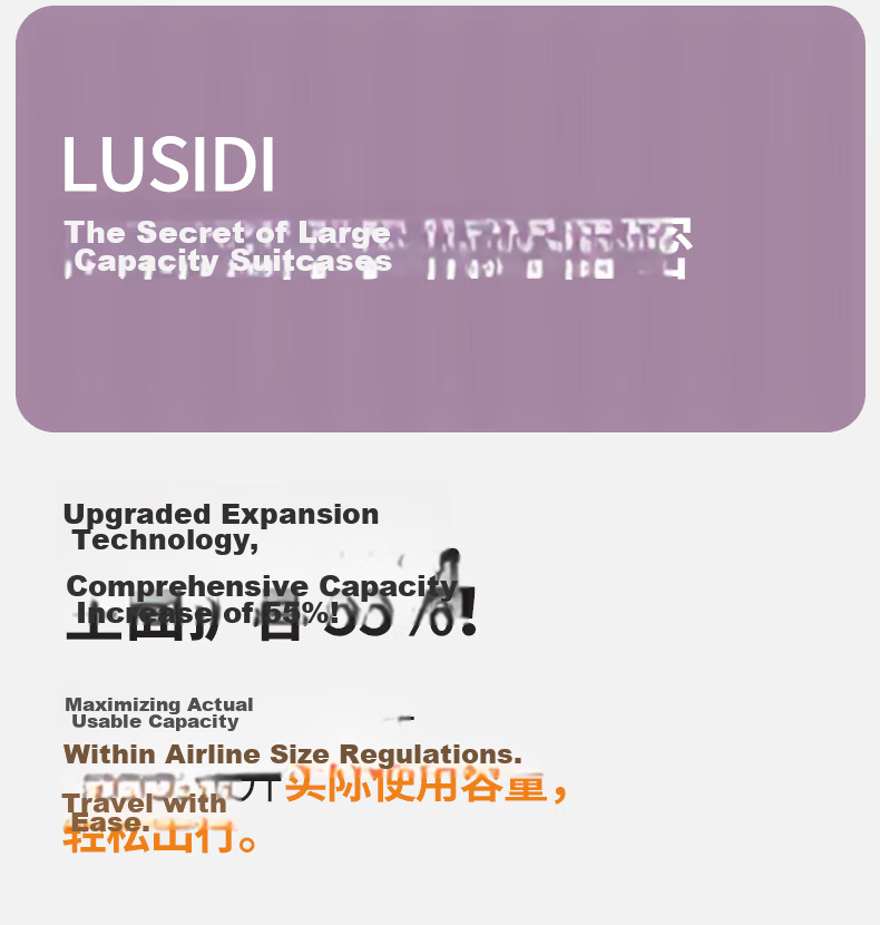 LUSIDI Large Capacity Luggage Women Wide Trolley Travel Suitcase Expandable Password Lock Men Black 30 Inch 7