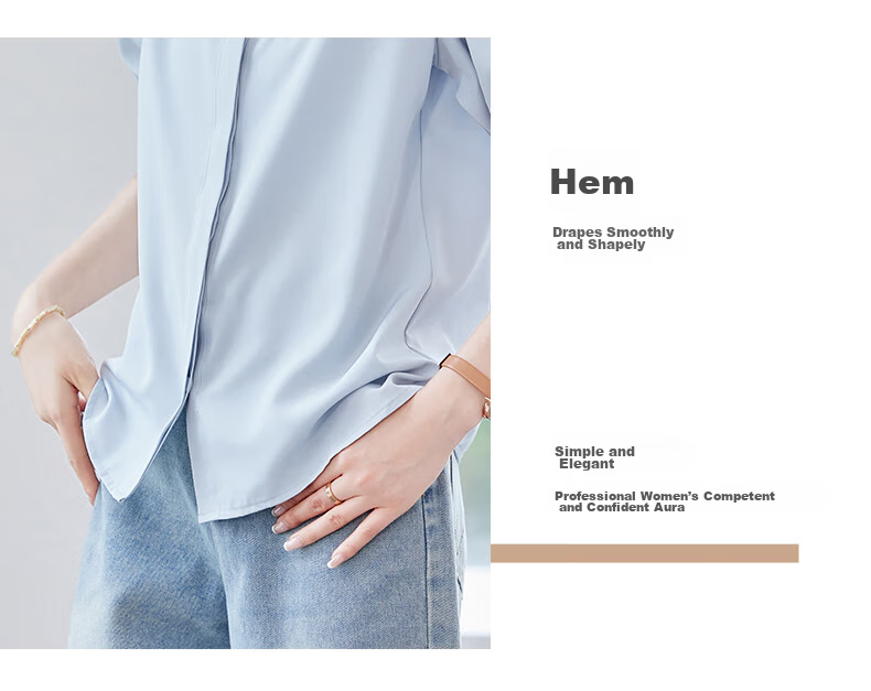 Jeanswest Women's Shirt 2026 Summer Short Sleeve Casual Elegant Versatile Fashion Solid Color Top Blue S 6