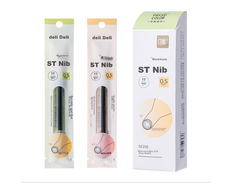 Deli Fun Puppy Diary Refill, Quick-Drying Ink Student Gel Pen Refill, Student Stationery, 0.5mm ST Tip Black Refills, 10 Pieces/bag, SE221 College Entrance Exam 11
