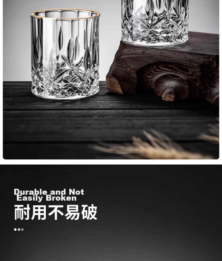 PINYU White Wine Glass Home Glass Shot Glass Premium Liquor Glass Gold Trim 4