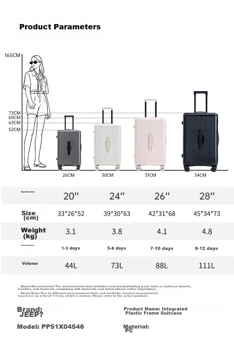 JEEP Hard Frame Luggage Carry-On Suitcase Travel Bag Unisex Zipper Large Capacity 26-inch Password Lock Night Black 19