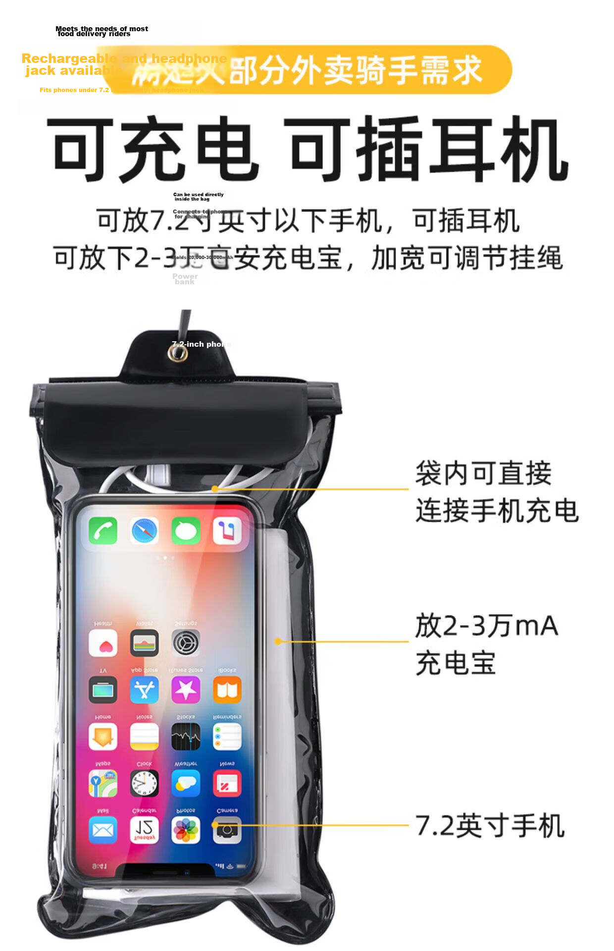 Liomirror Waterproof Phone Pouch for Riders Touchscreen Compatible Charging Swimming Photography with Earphone Jack 3