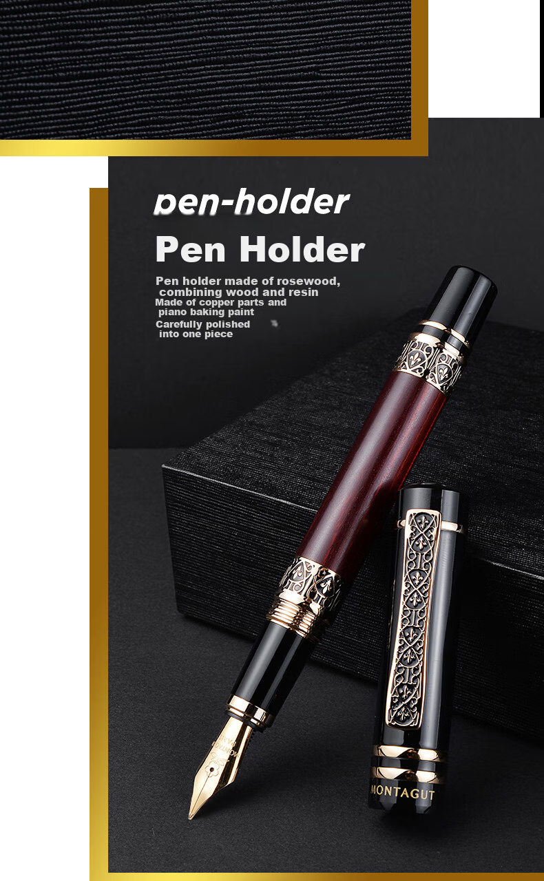MONTAGUT [Mid-Autumn Festival Gift] High-End Fountain Pen Gift Box, Leather Zipper Pen Case, Spiral Pen Cap, Vintage Set, Zun Chong Series, Kitanmu Series, 0.5mm 9