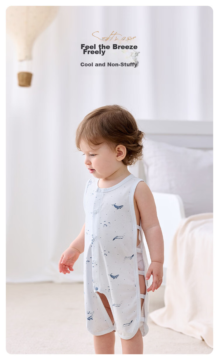 Babylove Baby Sleeveless Romper Summer Modal Cotton Unisex Bodysuit Open Crotch Crawling Suit 1