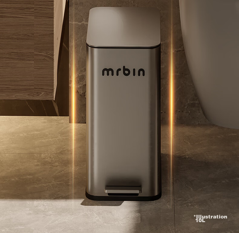 Mr.Bin Living Room Stylish Trash Can Kitchen Pedal Covered Large Household Stainless Steel Bathroom Luxury 15L Gray 7