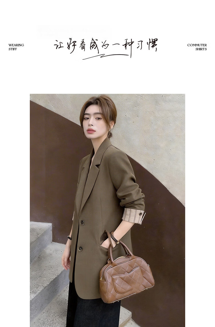 Demana [Legal Lady] Spring Commuter Notch Lapel Striped Color-Block Two-Button Turn-Up Blazer for Women Premium Quality 9
