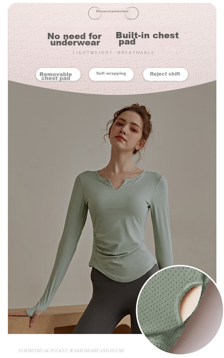 XUEXIMAN Yoga Top for Women with Built-In Bra Pads, Slim-Fit, Slimming, Spring And Autumn Sports Top, Long-Sleeve T-Shirt, Professional Running And Fitness Wear 3